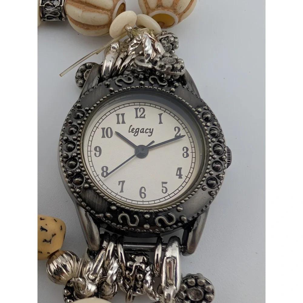 Legacy Watch Women‎ 25mm Silver Case Boho Brown Beaded Band- New Battery